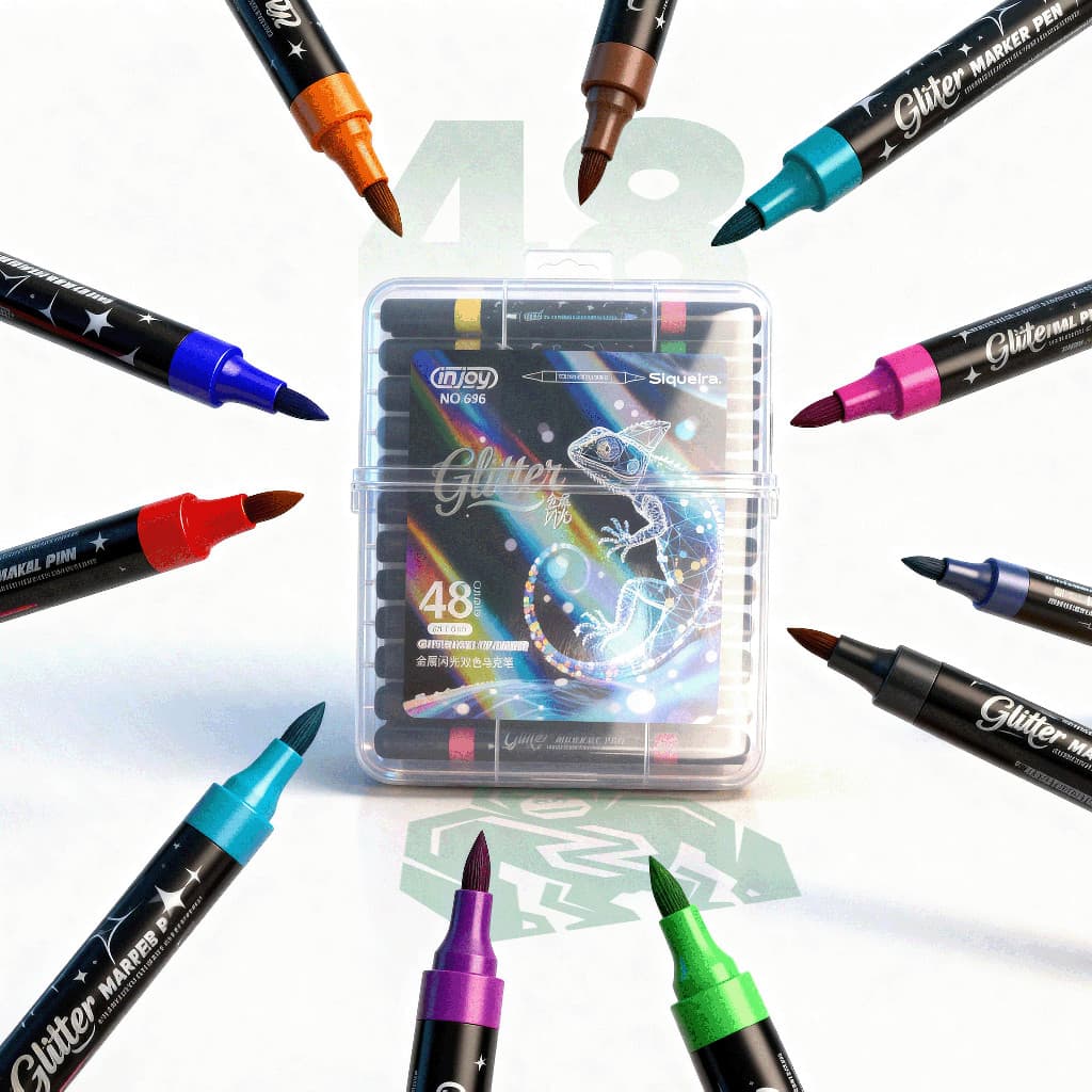Kit Canetinhas Marcadoras Glitter Ponta Dupla 24 Canetas 48 Cores S Siqueira