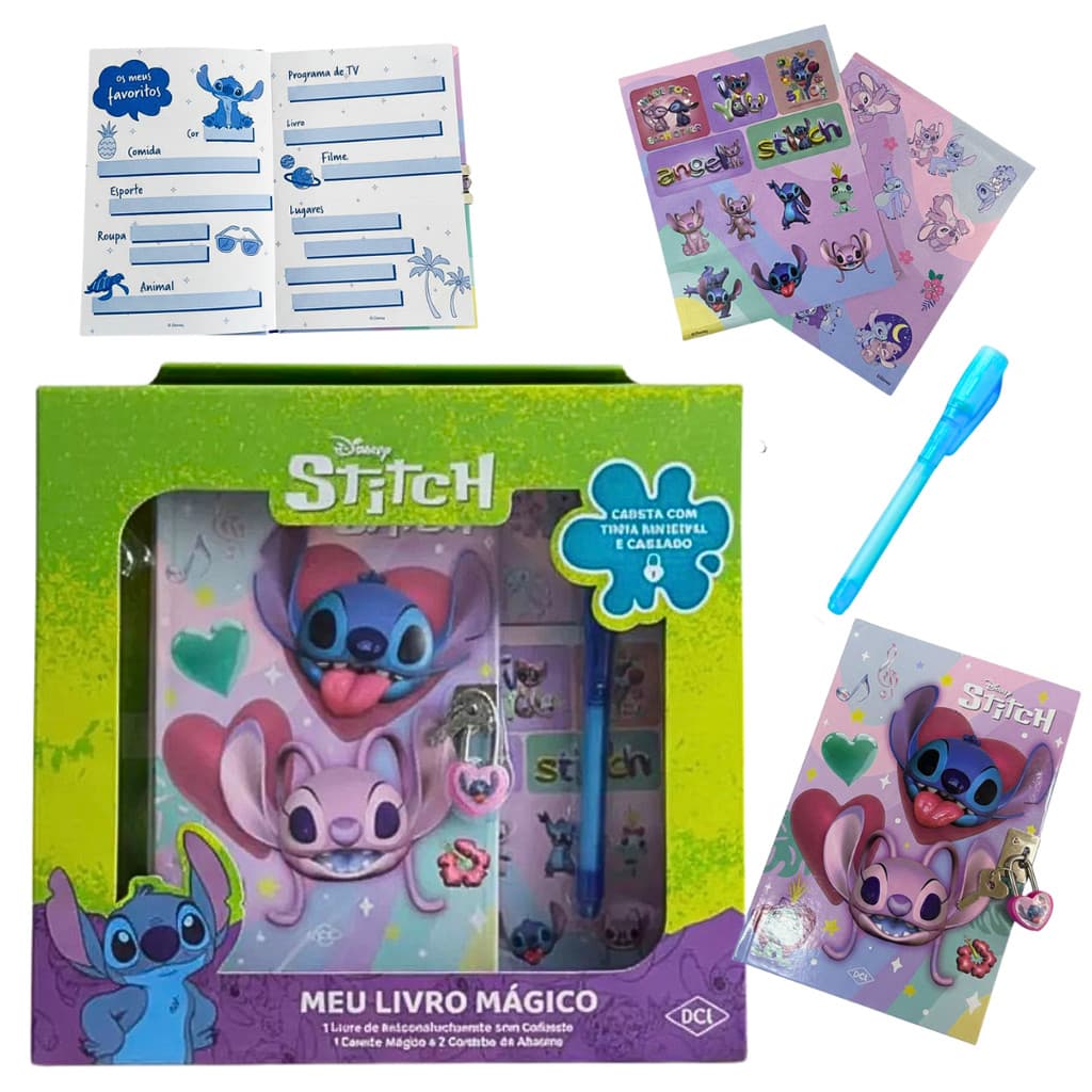 Meu Livro Mágico Disney Diário Infantil C/ Caneta Invisível Stitch Criança Infantil Adesivo