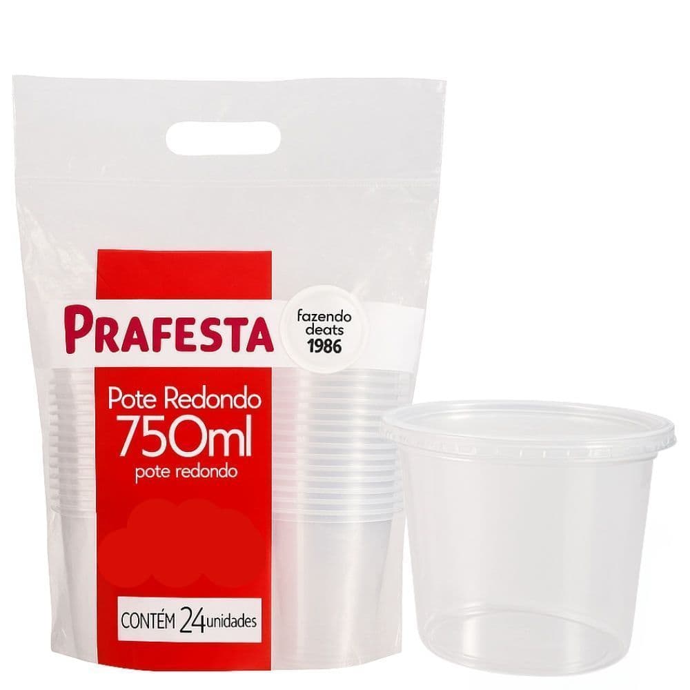 POTE REDONDO 750ML PRAFESTA 24 UNIDADES – POTE PLÁSTICO DESCARTÁVEL
