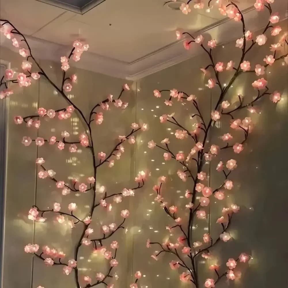 1.6/1.9/2.3 Metros Cereja LED Luzes De Galho De Árvore Para Parede Flor De Cerejeira Salgueiro Videira Decoração Guirlan