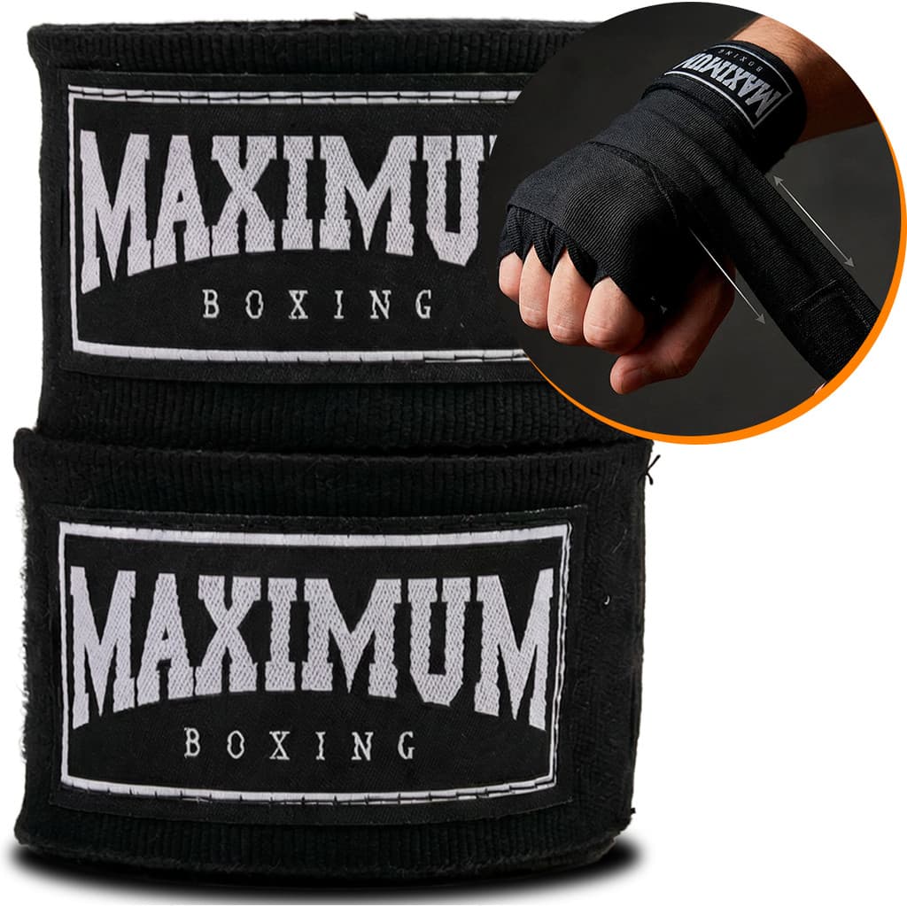 Bandagem Boxe 3m Cor Preta Maximum Boxing Muay Thai Profissional