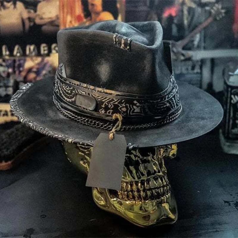 Chapéu De Cowboy Gótico Preto , Acessório Exclusivo Para Festa De Halloween , Com Caveira , Assustador , Festival , Boné