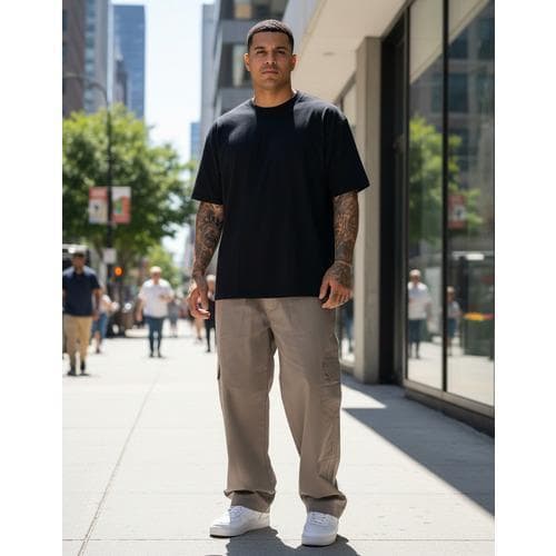 Calça Cargo Caqui Masculina Streetwear Premium Larga