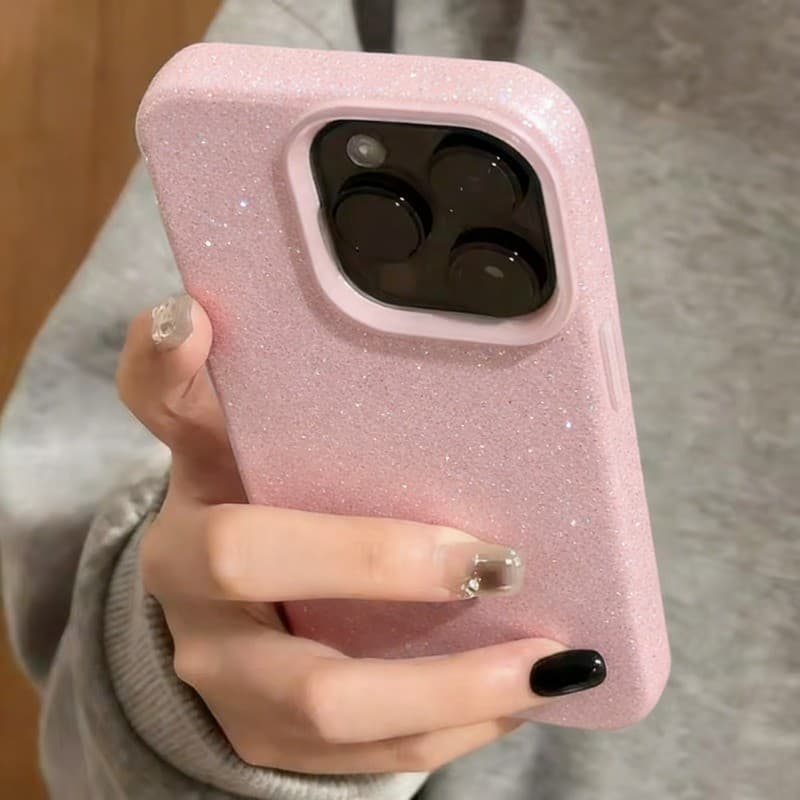 Cor Rosa Cintilante Capa Capinha Para iPhone 17 Ar 16 15 14 Plus 13 12 11 Pro Max XR Bling Silicone Anti-Impacto