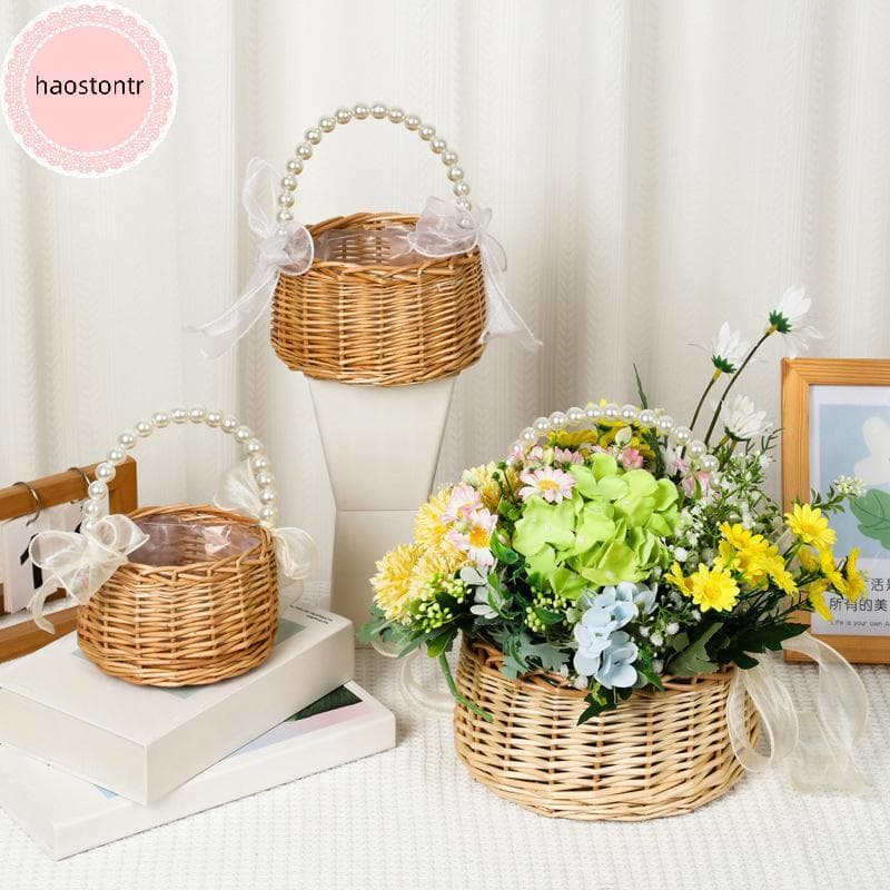 Haostontr Willow Rattan Amarelo Arranjo De Flores Cesta Pequena De Tecido Resistente Artesanal Wier BR