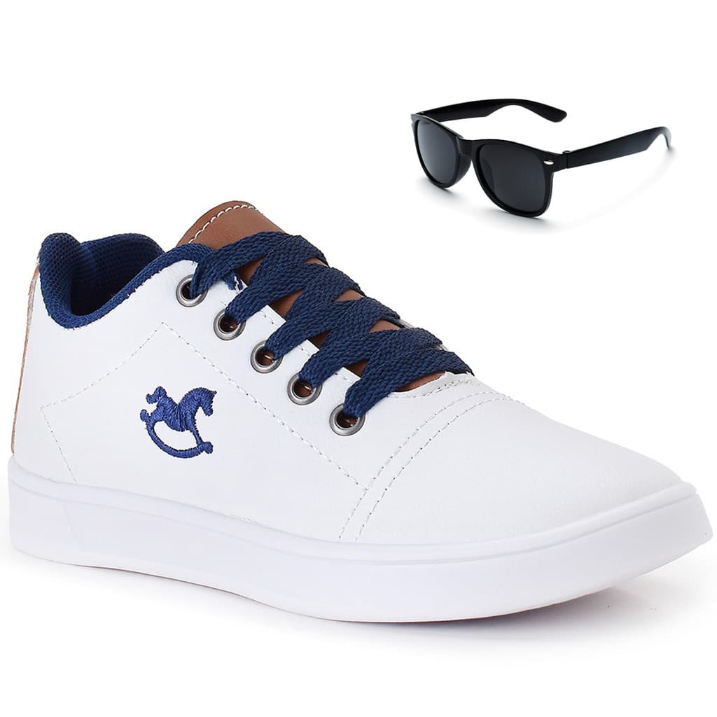 Kit Tênis Infantil Menino Casual Branco + Óculos Henry Kids