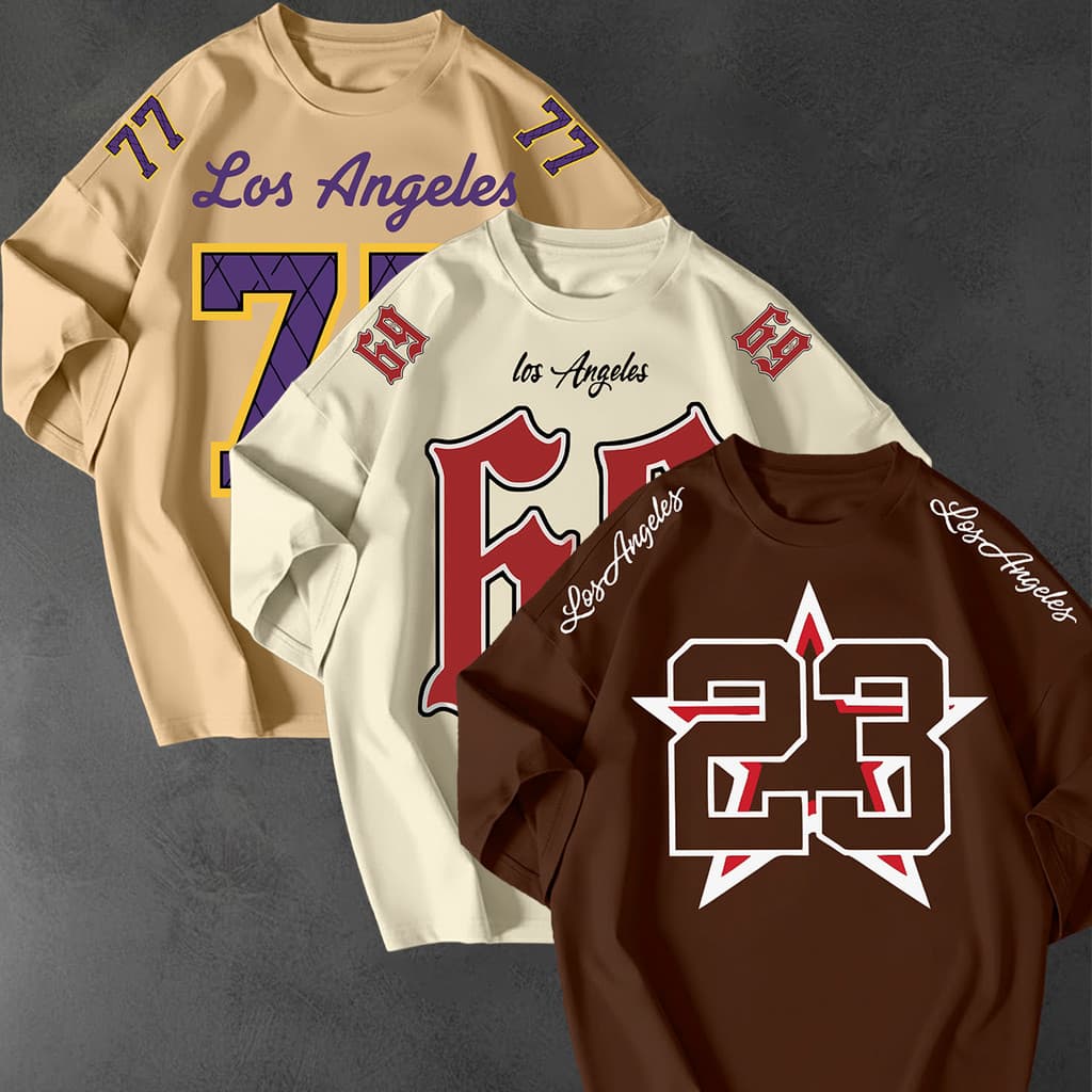 Kit 3 Camisetao Oversized Los Angeles Estampada Unissex 100 Algodao Manga Curta Casual Gringa Gym LA