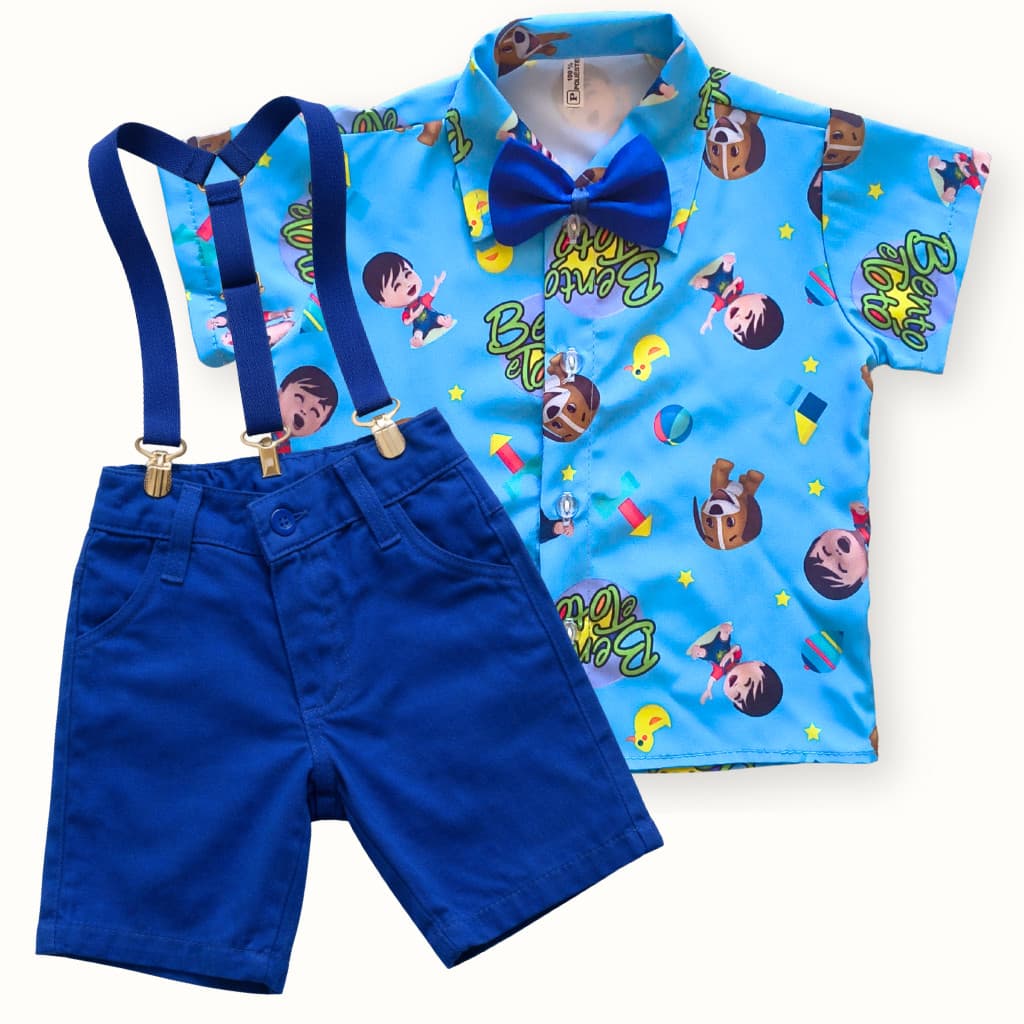 Conjunto Bento e Totó Infantil Look Festa Aniversário Roupa Temática Menino Suspensório Gravata