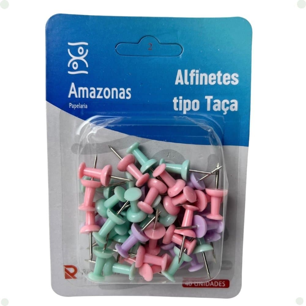 Alfinetes de Metal e Plástico Tipo Taça – 40 Un Cores Pastel