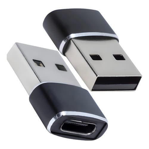 Kit 2 Adaptador USB-C Fêmea para USB-A 2.0 Macho | Conversor Tipo C p/ USB | OTG | Preto | Compacto e Portátil