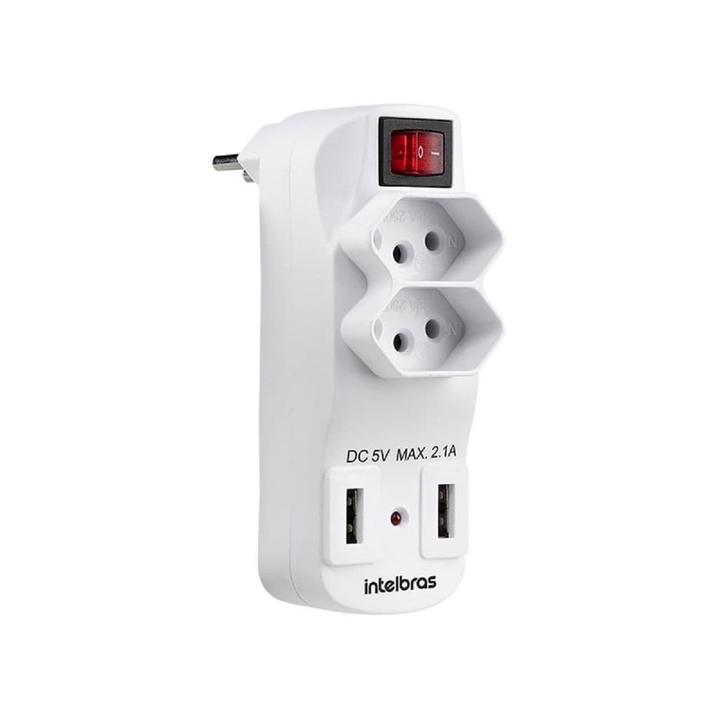 Adaptador de 2 Tomadas e 2 USB - EAC 1002 Intelbras*