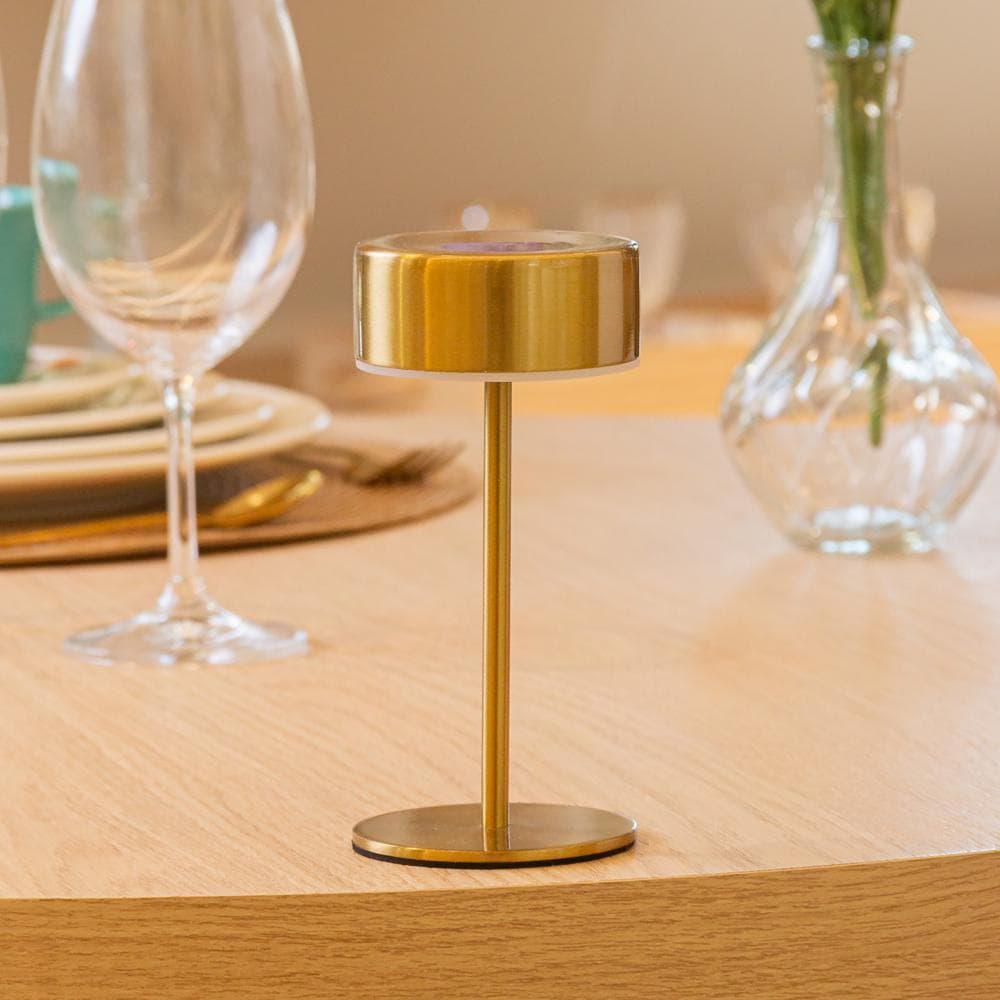 Luminária de Mesa Mini LED 3 Tons USB Lyra Dourada Lyor 16cm Metal para Quarto Escritório Leitura Decoração Luz Lar