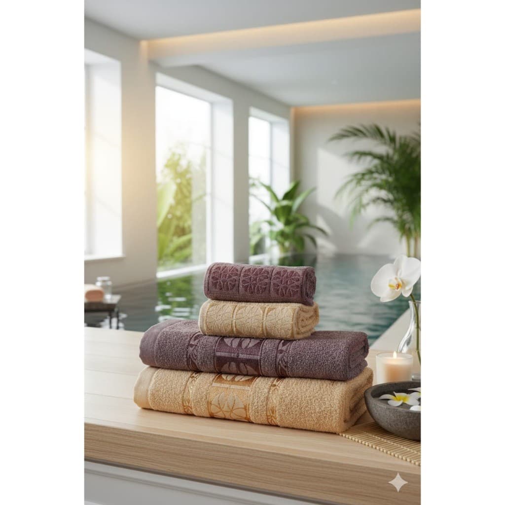 Kit 4 Toalhas de Banho (2 Rosto,2 Banho) algodão/Poliéster Banhão 70X1,40 Alta Absorção Super Macia