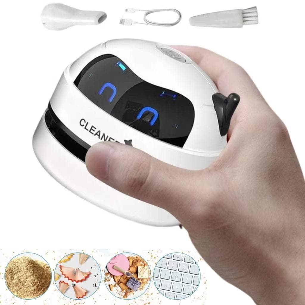 Mini Aspirador De Mesa Limpador Pó Teclado Migalhasl：Formato de Robô Fofo - Limpeza Rápida e Silenciosa