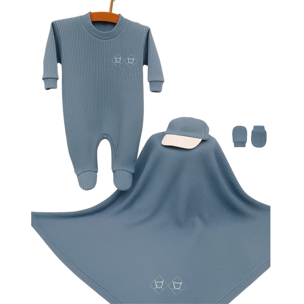 Saída Maternidade Azul Serenity Ursinho 4 Peças