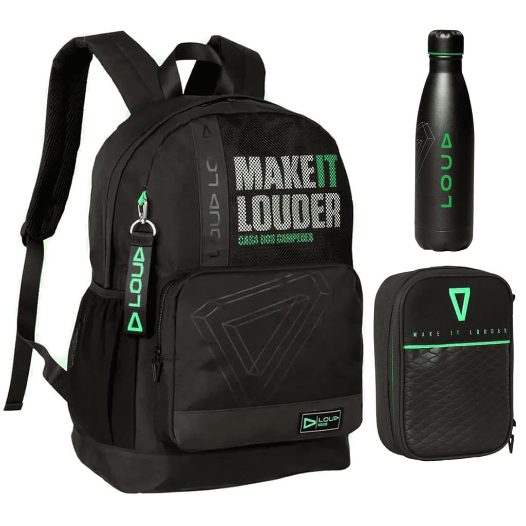 Kit Mochila Gamer Com Estojo E Garrafa Térmica Loud Oficial Make It Louder Licenciada Gamer Nova Coleção
