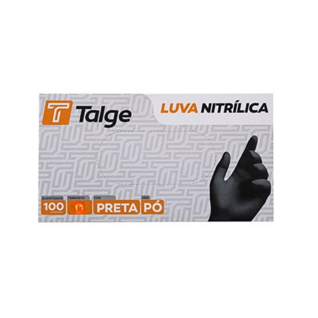 Luva Nitrílica Preta Talge Sem Pó 100un - Ambidestra Texturizada Tamanhos P/M/G