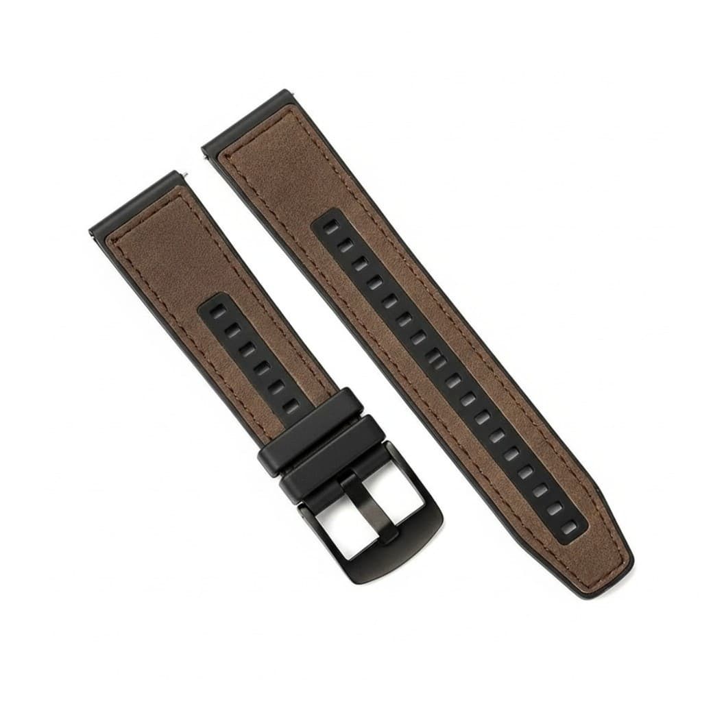 Pulseira de Couro com Silicone 22mm Soft Flexível Café