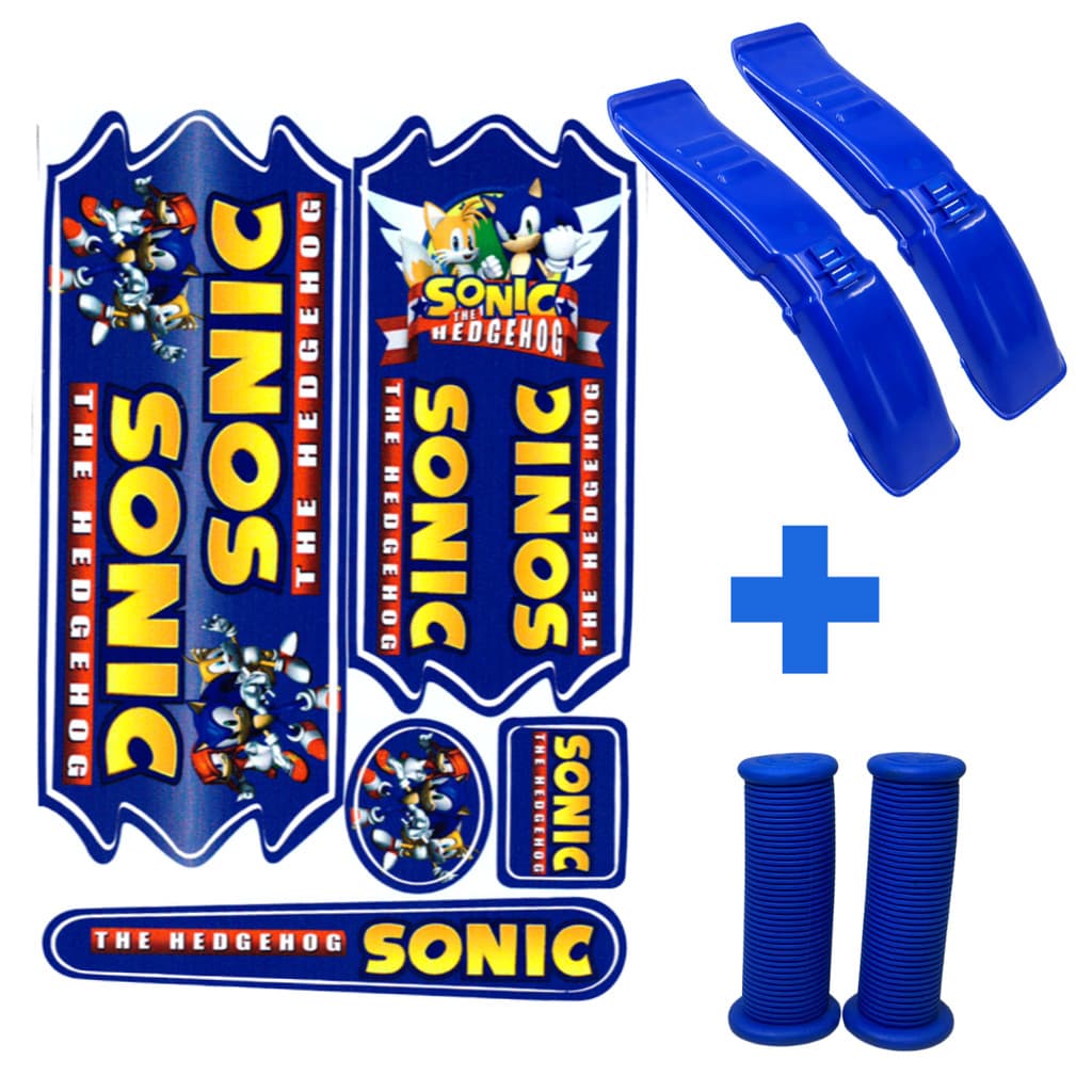 Kit Infantil Bike Aro 16 Paralama + Manopla + Adesivo  Sonic Azul