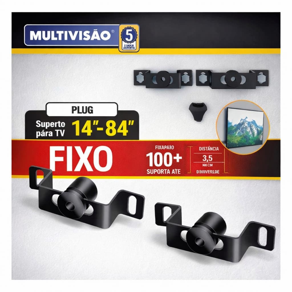 Suporte Fixo de Parede para TV 14 a 84 Pol em Aço Preto
