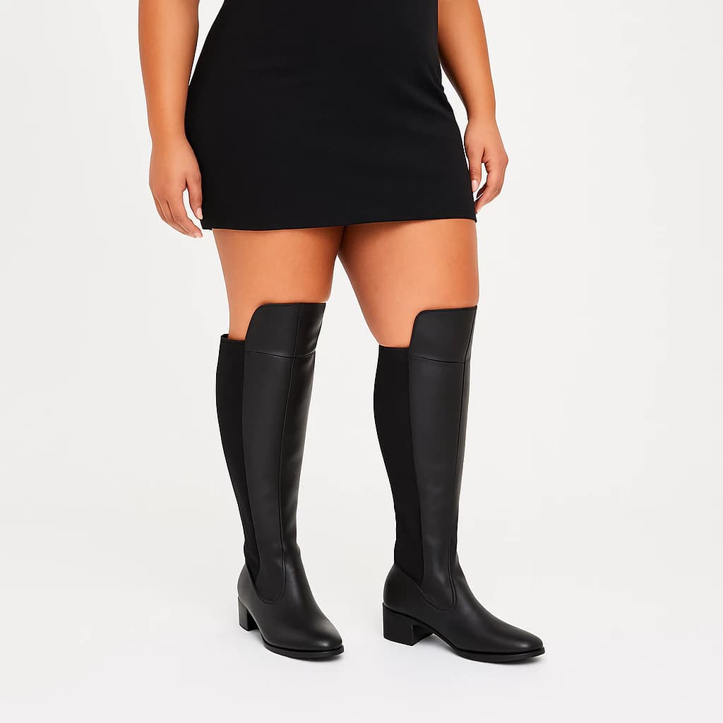 Bota Feminina Cano Longo Plus Size Ajuste Elástico Ziper