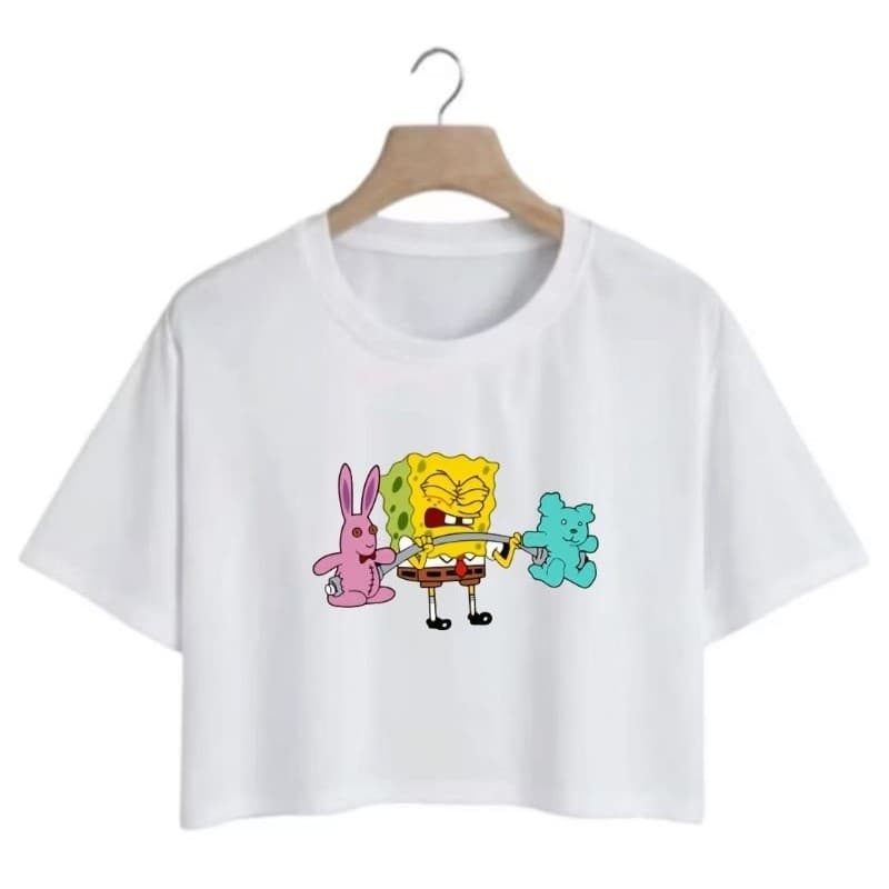 Cropped Feminino Bob Esponja Algodão Confortável Moda Academia Casual