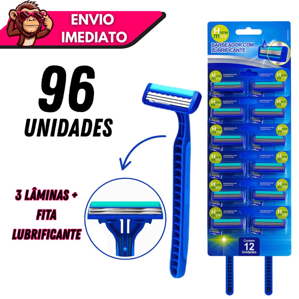 Kit 48/60/72/96 Barbeador com 3 Lâminas Descartável Fita Lubrificante Conforto Diário Barba Suave
