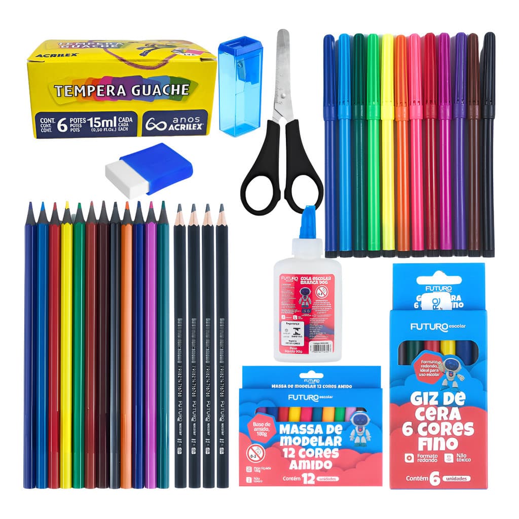 Kit Material Escolar Lista Infantil 56 Itens Completo