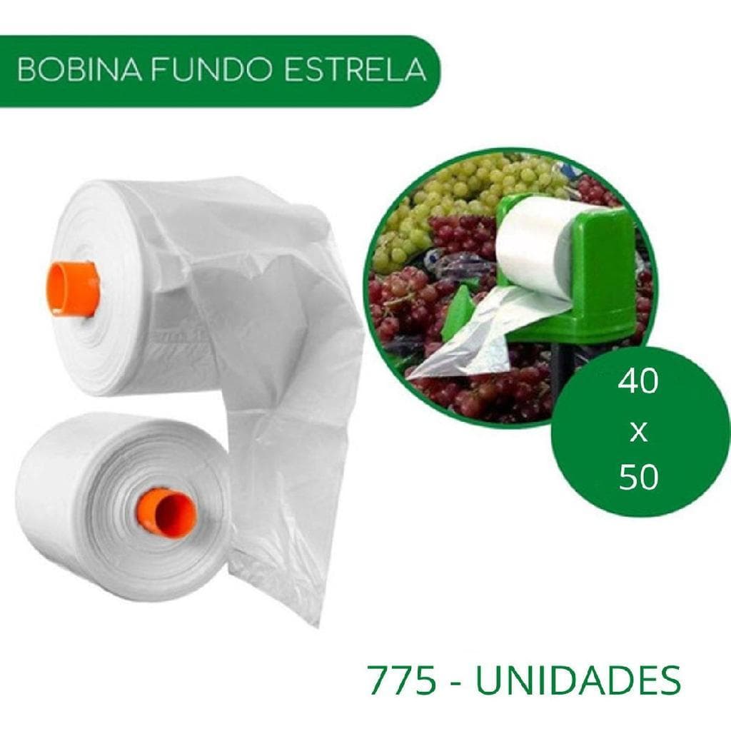 Bobina Saco Plástico Fundo Estrela Picotada 40x50cm Reforçado 775un