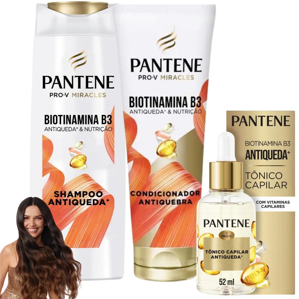 Kit Pantene Biotinamina Shampoo Tônico Capilar Antiqueda