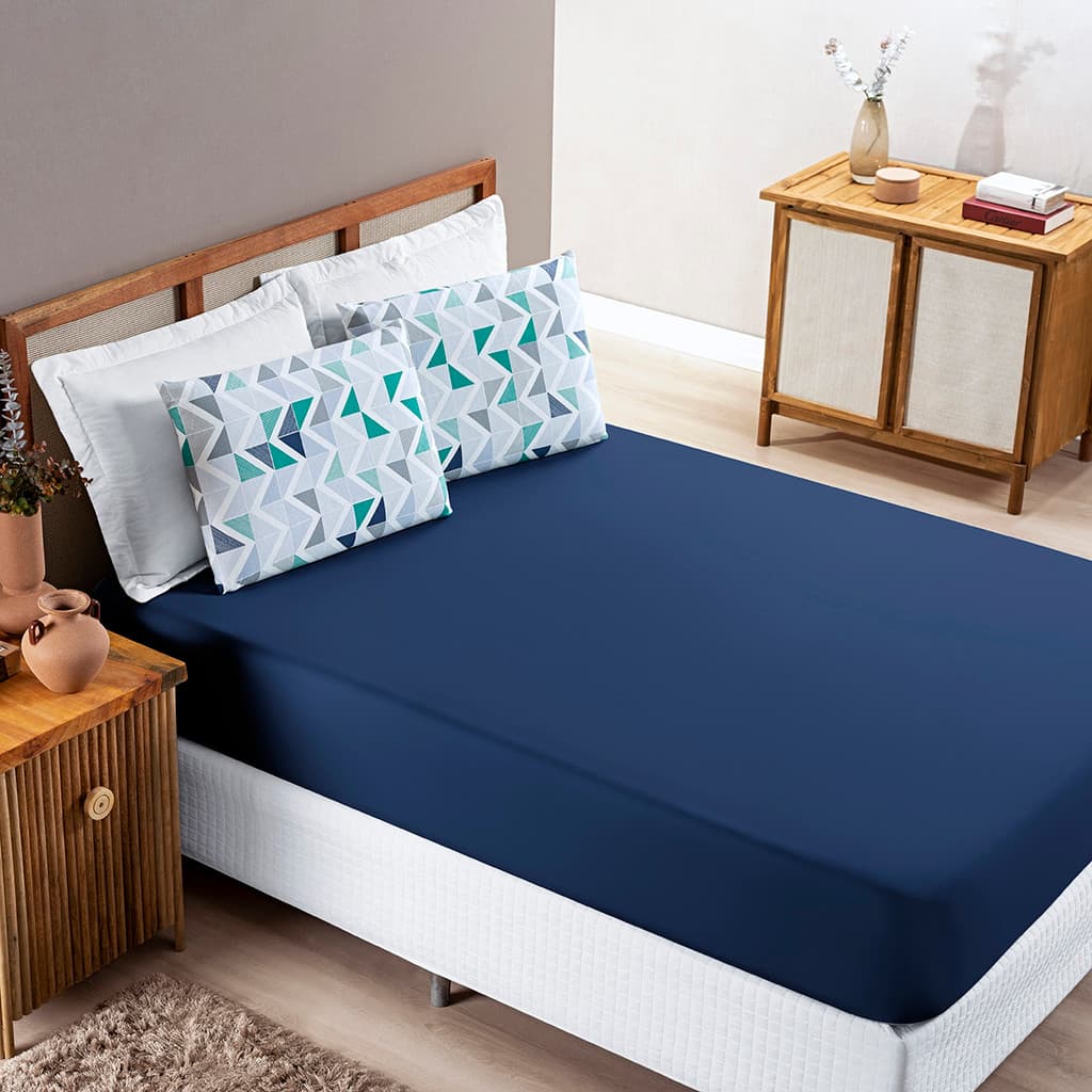 Jogo de Lençol Cama King 3 Peças em Malha Fio Penteado 100% Algodão Lençol Elásticado