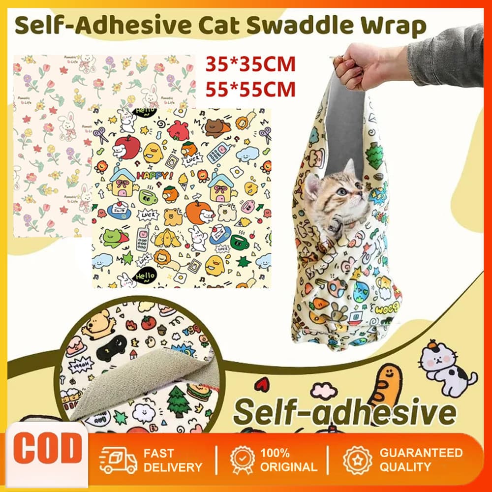 Envoltório autoadesivo para gatos com cortador de unhas, manta macia e confortável, bolsa anti-fuga para cães OCR6