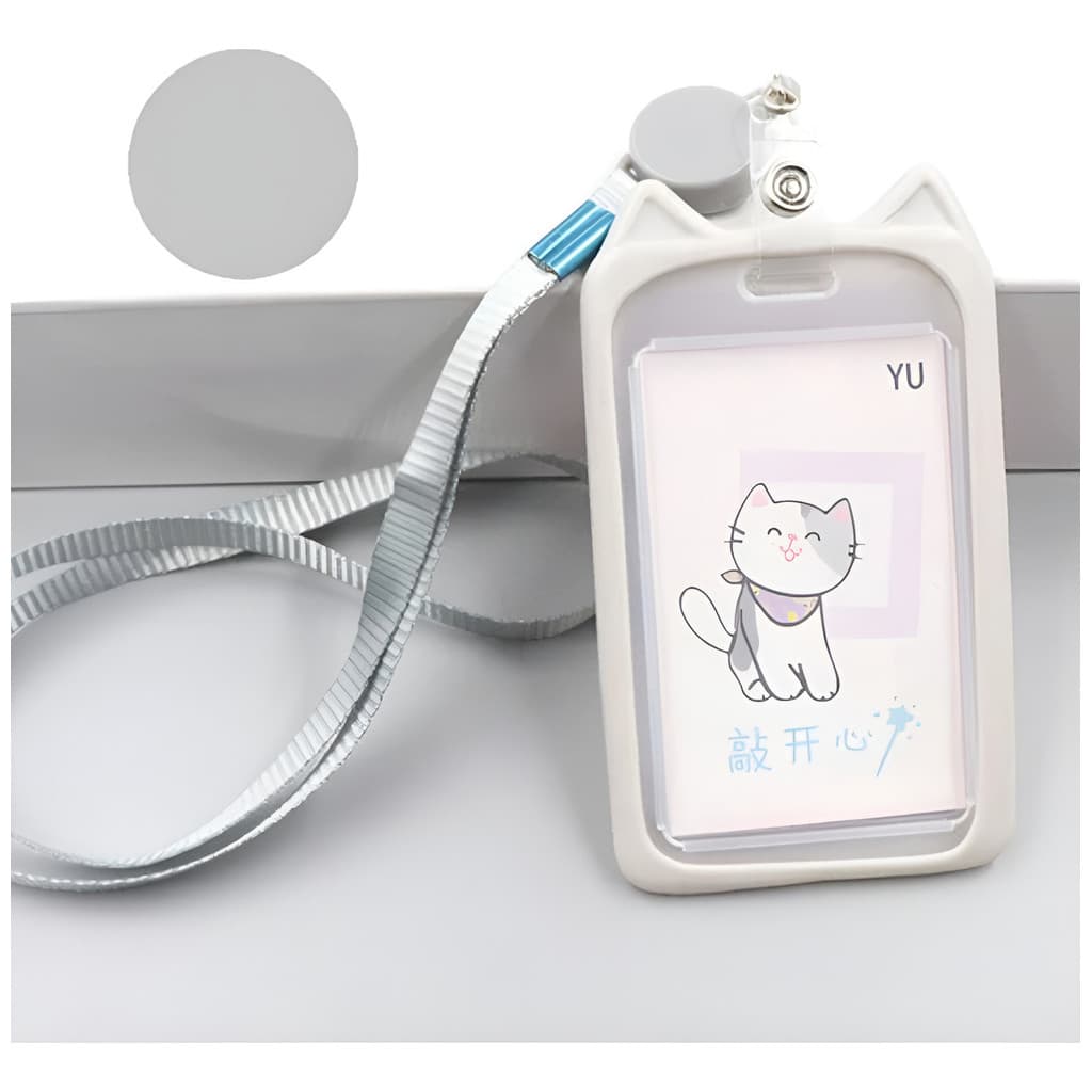 Porta Crachá Vertical Orelha Gato Com Cordão Extensivel