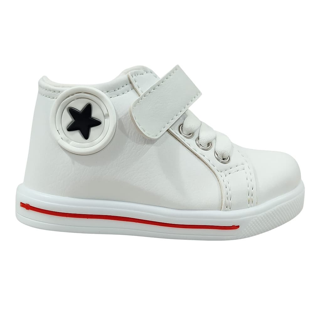 Tênis Bebê Branco All Cano alto Star com Velcro Estrela Confortável Infantil