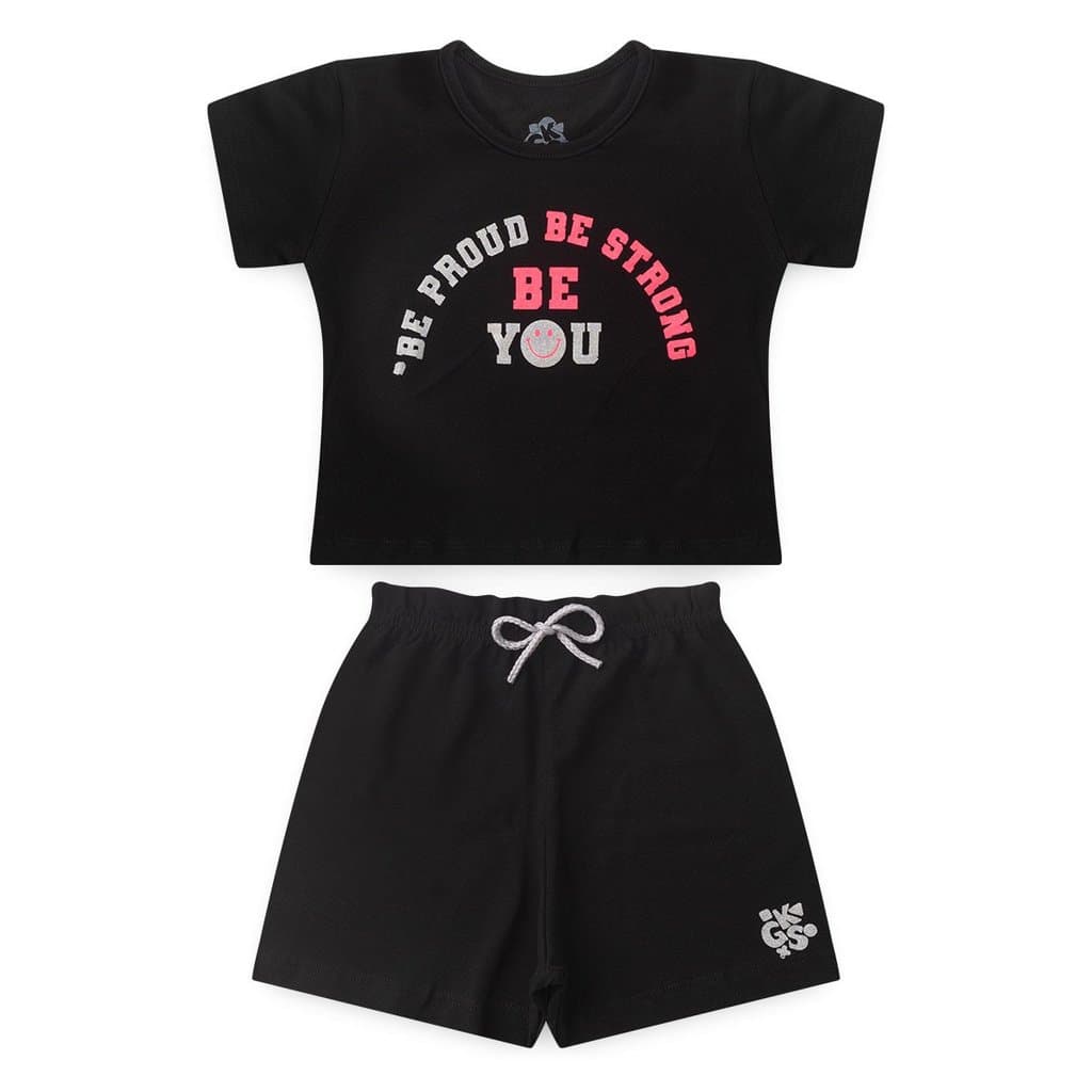 Conjunto Infantil Menina Cropped e Shorts Cotton Roupa Infantil Feminina Confortável Verão