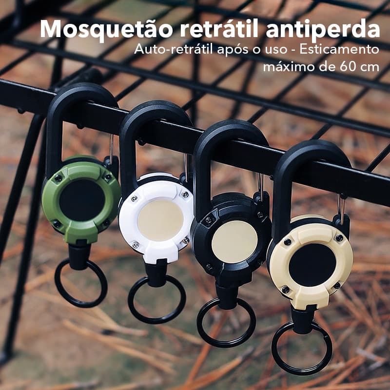 Chaveiro Retrátil Tático 60cm Cabo de Aço Mosquetão Porta Crachá Anti-perda para Chaves Ferramentas Camping Trabalho