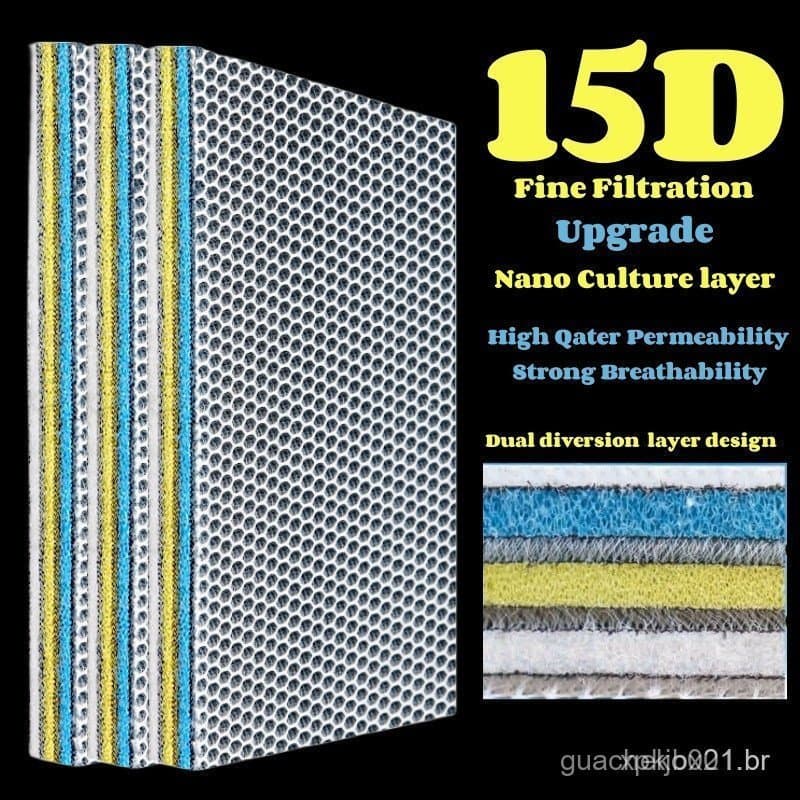 Novo Filtro Bioquímico 15D Esponja de Aquário Reutilizável Espuma 15 Camadas Filtro de Água para Aquário Mídia Lavável A
