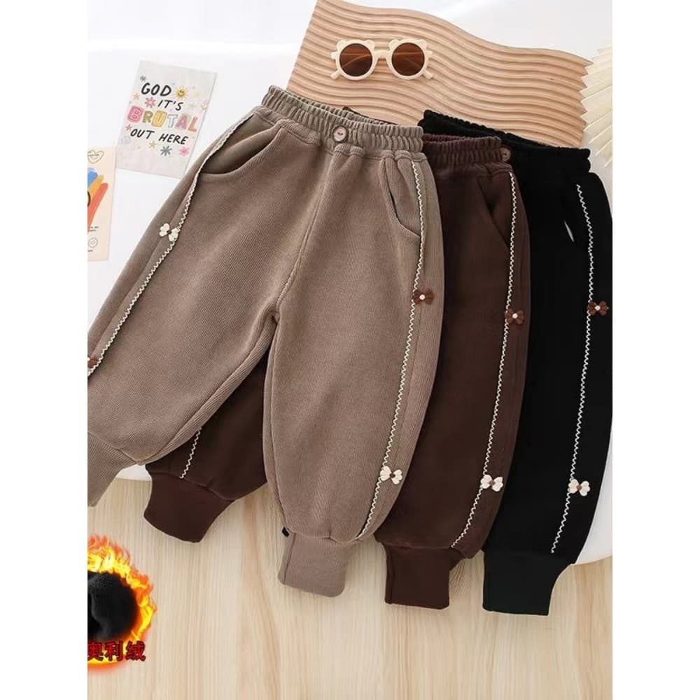 Feminino bebê forro de lã engrossado quente Sweatpants 2024 outono inverno novo estilo crianças 1 crianças calças de inv