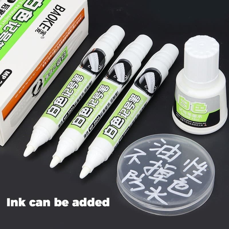[12PCS] BOCS MP2904 Caneta marcadora branca que não desbota Caneta marcadora oleosa com adição de tinta de grande capaci