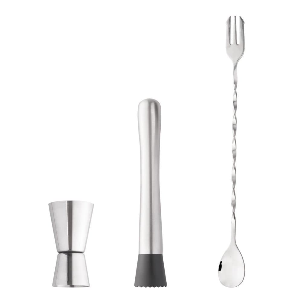 Kit Caipirinha com Colher Bailarina, Dosador Duplo e Macerador em Inox - WOLFF