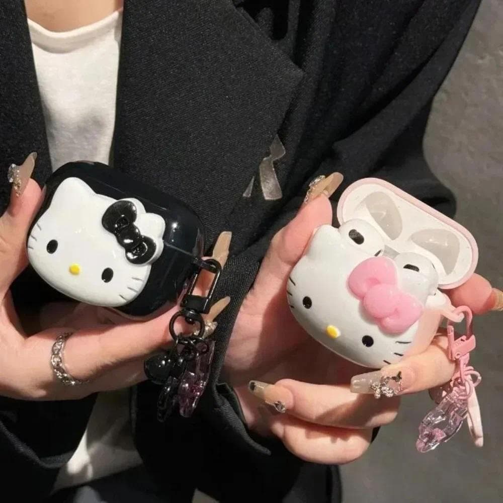 3D Bonito Hello Kitty Caso De Fone De Ouvido Para Airpods 1 2 4 Pro 2 3 Pro3 Sem Fio Bluetooth Capa Protetora Macia Com
