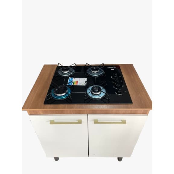 Fogão Cooktop com Balcão de Madeira Nogal /4 Bocas Chamalux  Bivolt