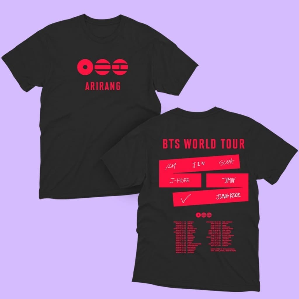 Camiseta Arirang Tour Bangtan Frente + Costas 100% Algodão Unissex