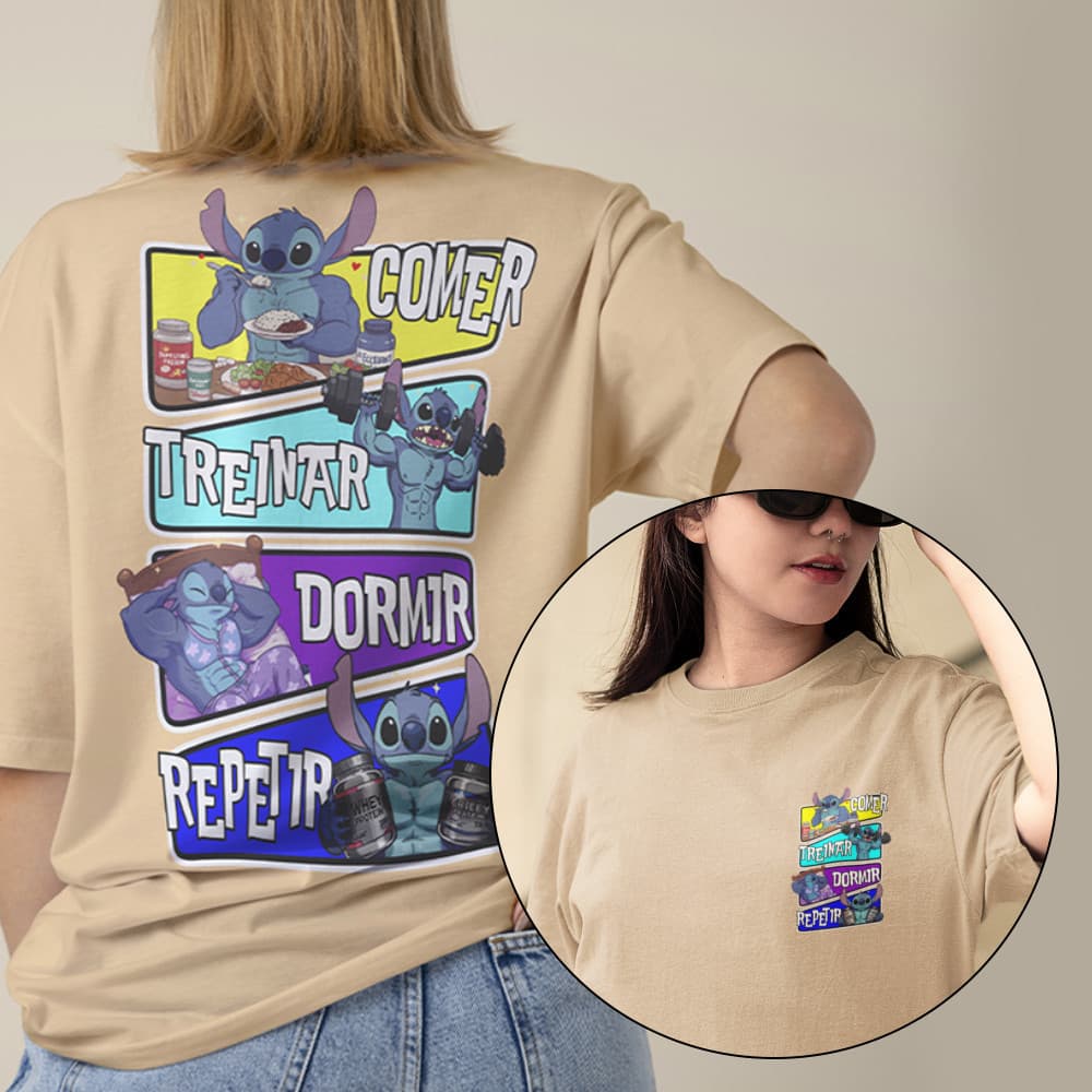 Camiseta Treino Stitch Rotina Maromba Presente Namorado 100% Algodão