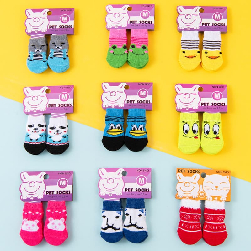 4 Pçs/set Sapatos De Gato E Filhote De Cachorro De Estimação Bonito Meias Com Impresso Antiderrapante Para Proteger Evit