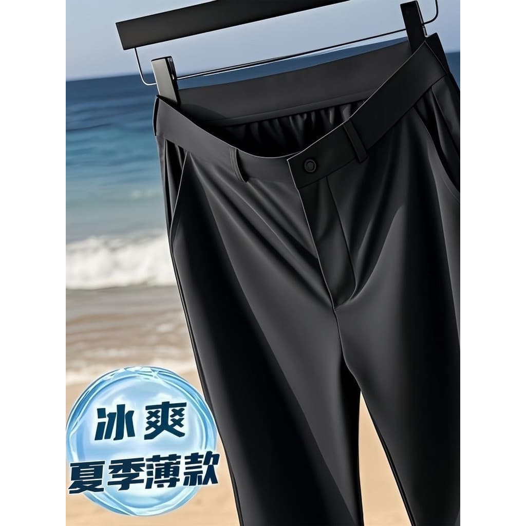 Verão calças de seda gelo masculino elástico Ultra-fino novo estilo Casual terno calças retas masculinas negócios não-fe