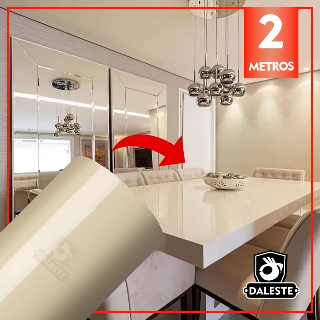 2 Metros Adesivo Bege Laca Mesa Vidros ou Eletrodomesticos Decoração + Espatula Para Aplicaçao