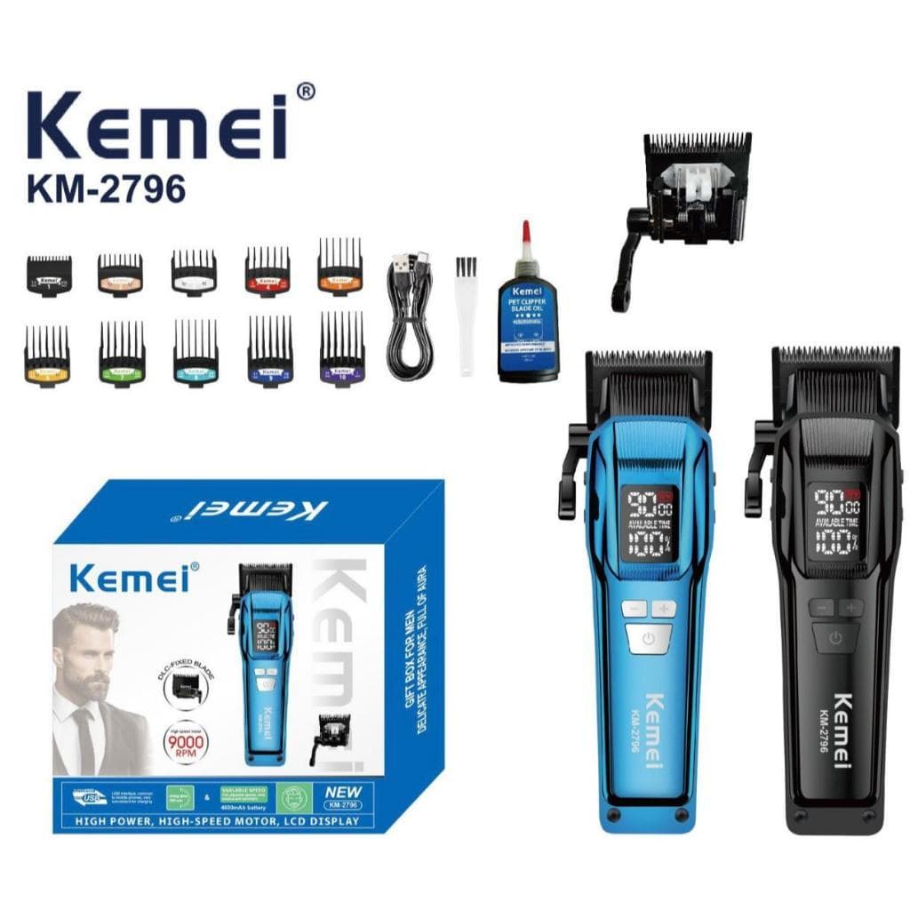 Máquina de Cortar Cabelo Profissional Recarregável 10W e 9000  Display LCD Kemei KM-2796 - Bivolt