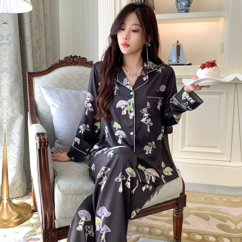Preto OVH pijamas feminino seda cetim capa atmosférica luz luxo tributo pijamas Loungewear feminino respirável