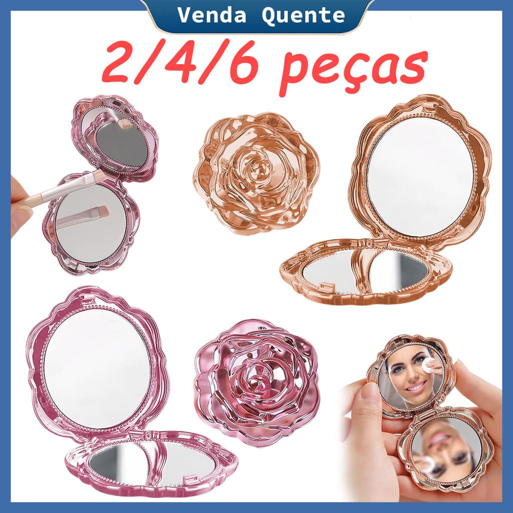 2/4/6 Peças Espelho de maquiagem feminino, mini espelho de maquiagem portátil dobrável, espelho de contorno portátil